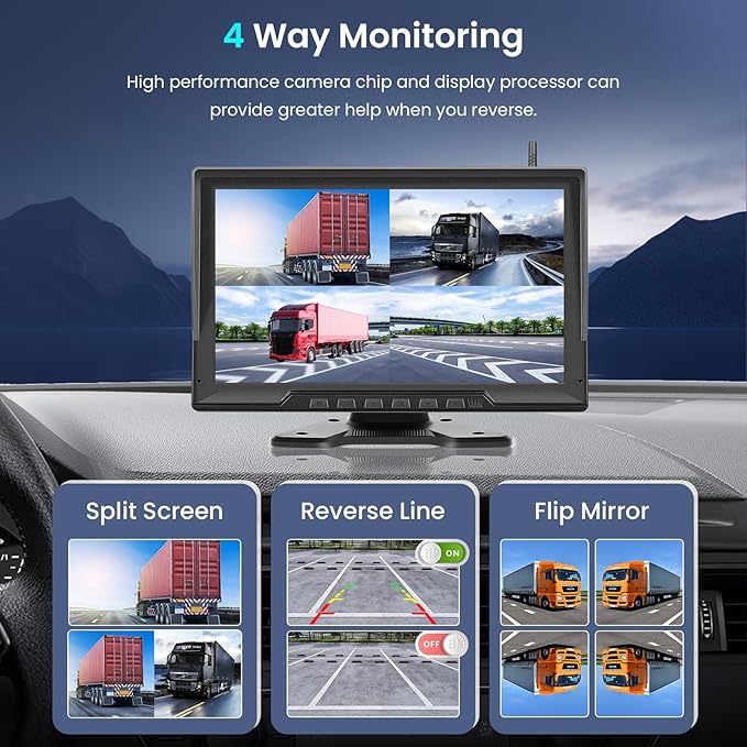 1080P Wireless Backup Camera Digital System Kit, Hodozzy 10.1 Inch HD 4 Quad - Image 4
