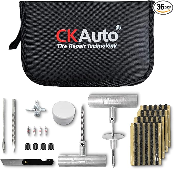 CKAuto Universal Tire Repair Kit, Heavy Duty Car Emergency Tool Kit by CKAuto