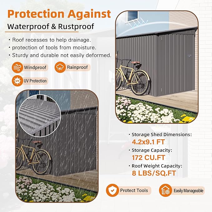4x9 FT Outdoor Metal Storage Shed - Image 3