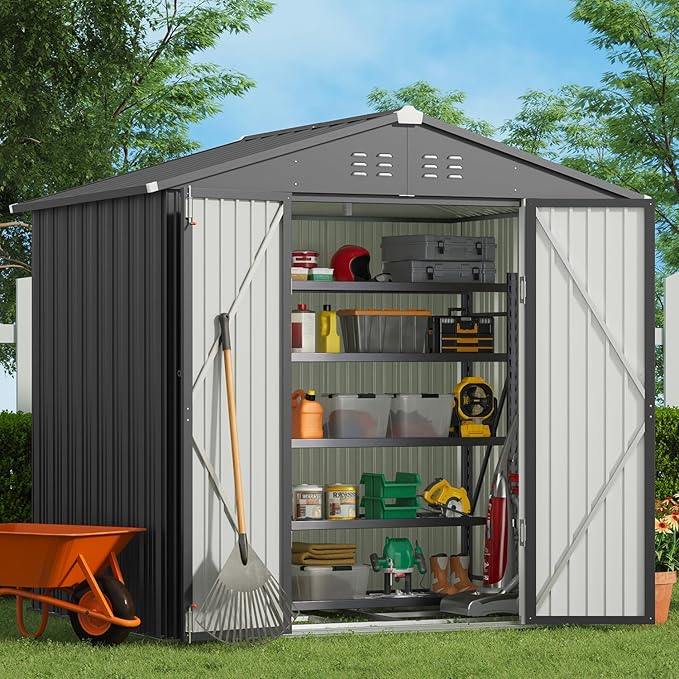 Gizoon Outdoor Storage Shed 8 x 6 FT, Galvanized Metal Garden Shed by Gizoon