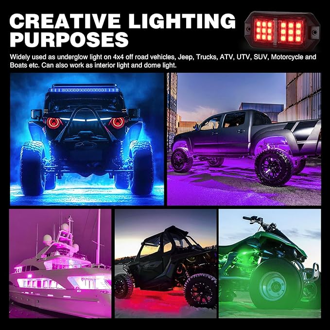 Nilight RGB LED Rock Lights Kit 4 PCS 18LED Wide Angle Wheel Well Light - Image 8
