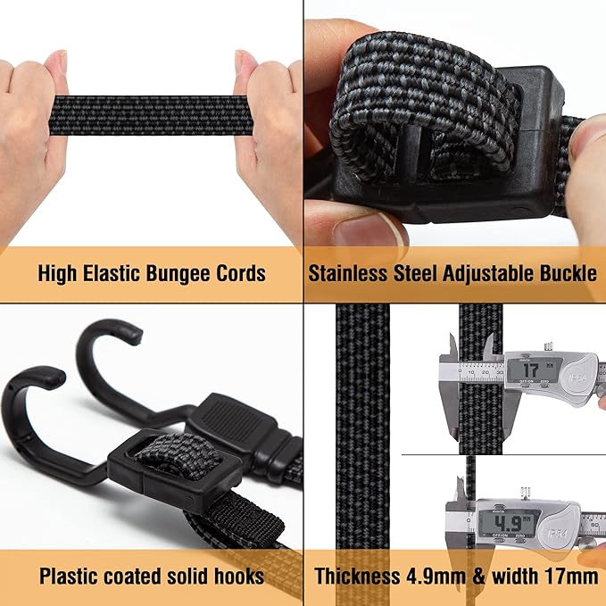 Bungee Cords with Hooks, 40 Inch Flat Adjustable Bungee Cords with Hooks Heavy - Image 6