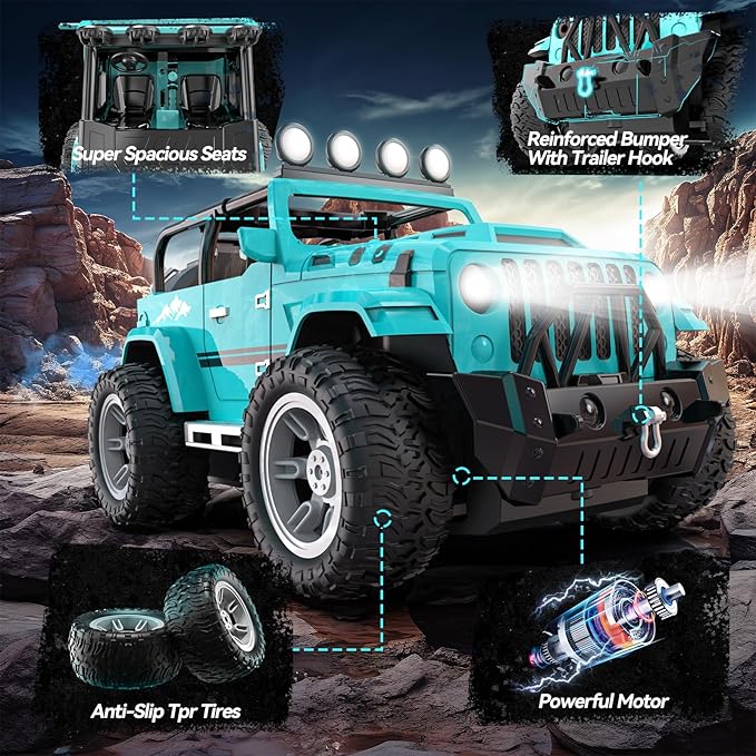 DEERC Remote Control Car with Fog Mist & Music, 1:16 Remote Control Truck - Image 4