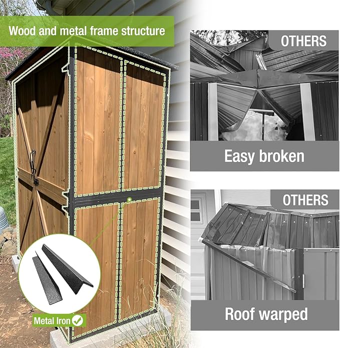 Outdoor Storage Shed with Metal Frame, Large Wooden Tool Cabinet with - Image 3