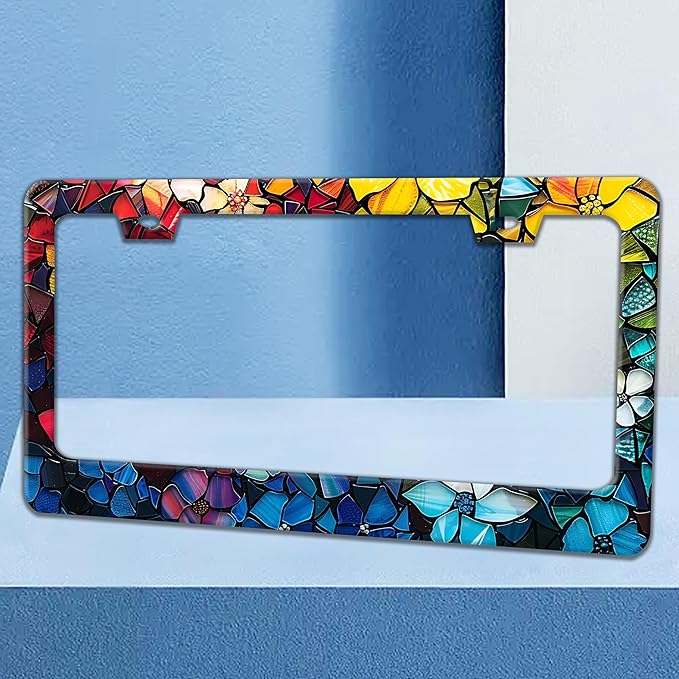 Marble Flowers License Plate Frame Colorful Floral Pattern License Plate - Image 2