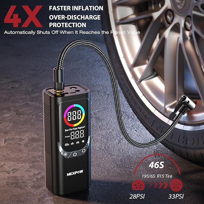 NEXPOW NP17 Portable Air Compressor, 150 PSI Digital Tire Inflator, Fast - Image 3