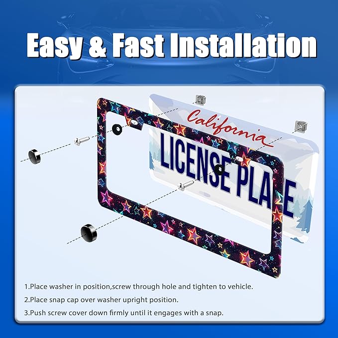Colorful Stars License Plate Frame Starry Sky License Plate Holder Funny Car - Image 3