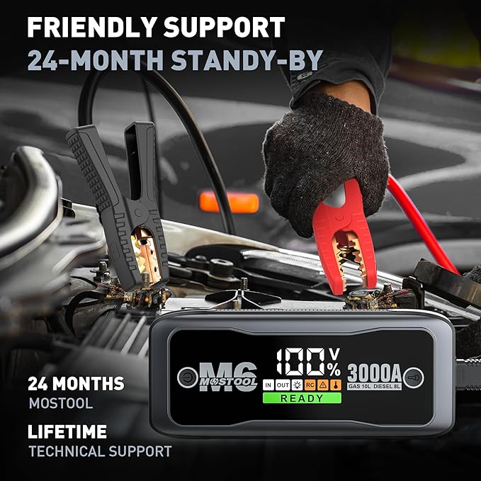 MOSTOOL M6 Car Jump Starter, 3000A Peak 12V Battery Jump Starter Power Pack - Image 5