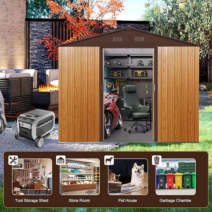 6x8 FT Outdoor Storage Shed, Metal Garden Shed - Image 6