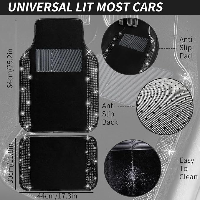 NBTEPEM Black Bling Car Floor Mats Full Set, Universal Fit Most Cars - Image 7