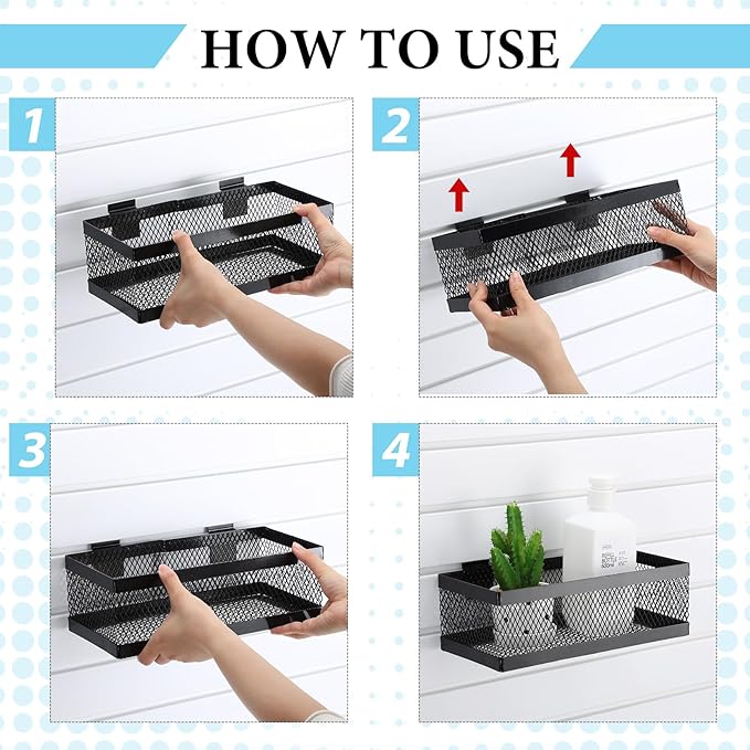 Coume 4 Pcs Black Slatwall Baskets 4 Size Metal Mesh Wire Basket - Image 4