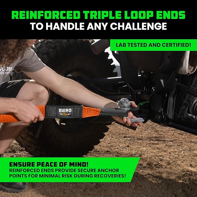 Rhino USA Recovery Tow Strap-20, 024lb Break Strength- Emergency Recovery Strap - Image 3