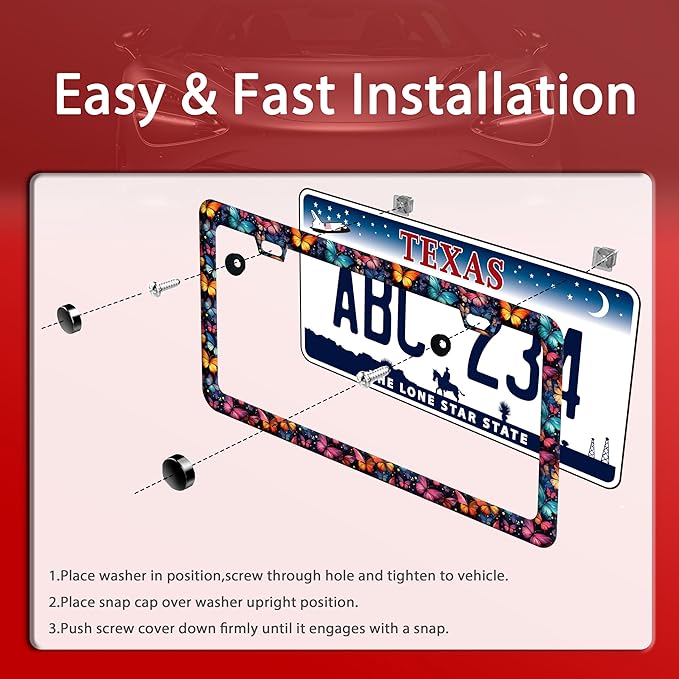 Butterfly License Plate Frame Funny Colorful License Plate Frames Stainless - Image 3