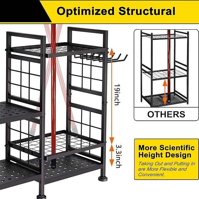 GIOTORENT 5 Tier Garden Tool Organizer, Metal Yard Tools Storage Rack, Garage - Image 3