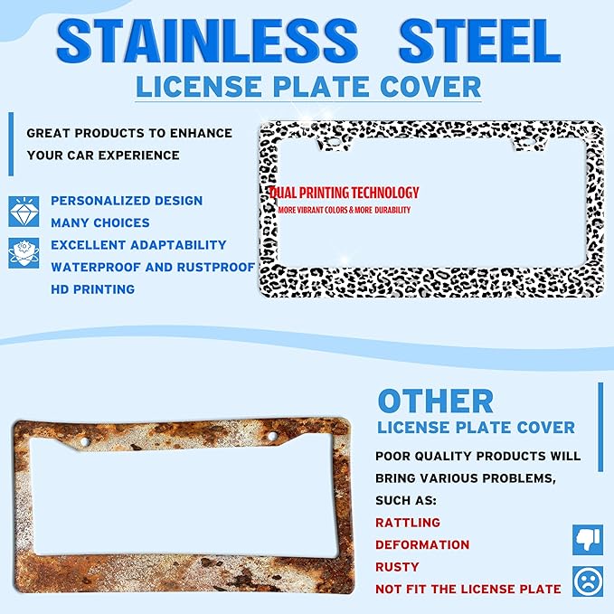 Leopard Print License Plate Frame Skin Texture Pattern Stainless Steel License - Image 2