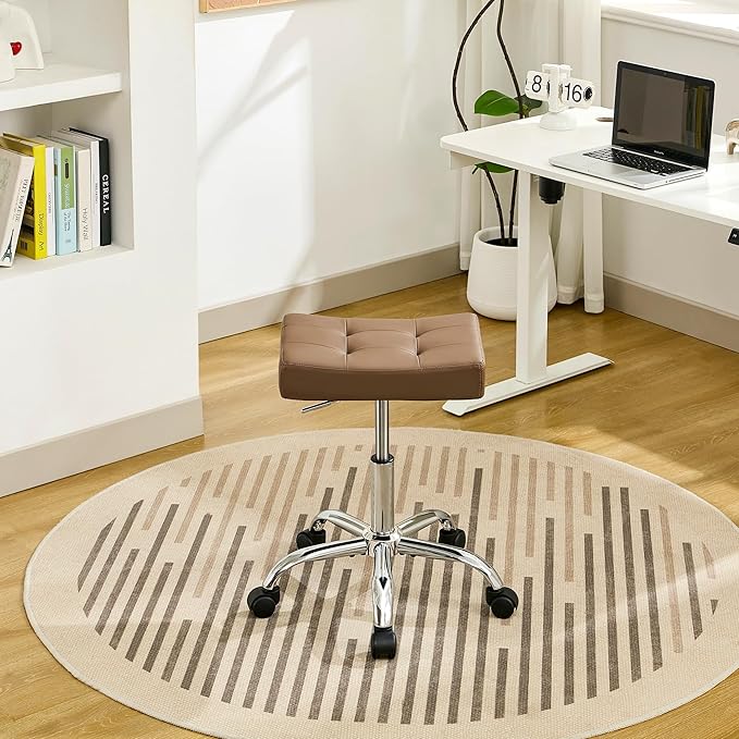 Ergonomic Desk Stool with Wheels Faux Leather Office Stool - Image 8