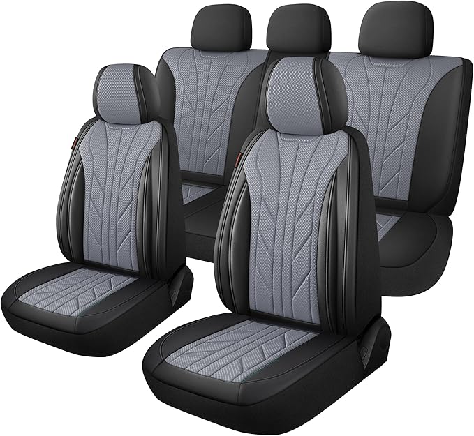 CAROMOP Luxury Faux Leather&Fabric Car Seat Covers Full Set by CAROMOP