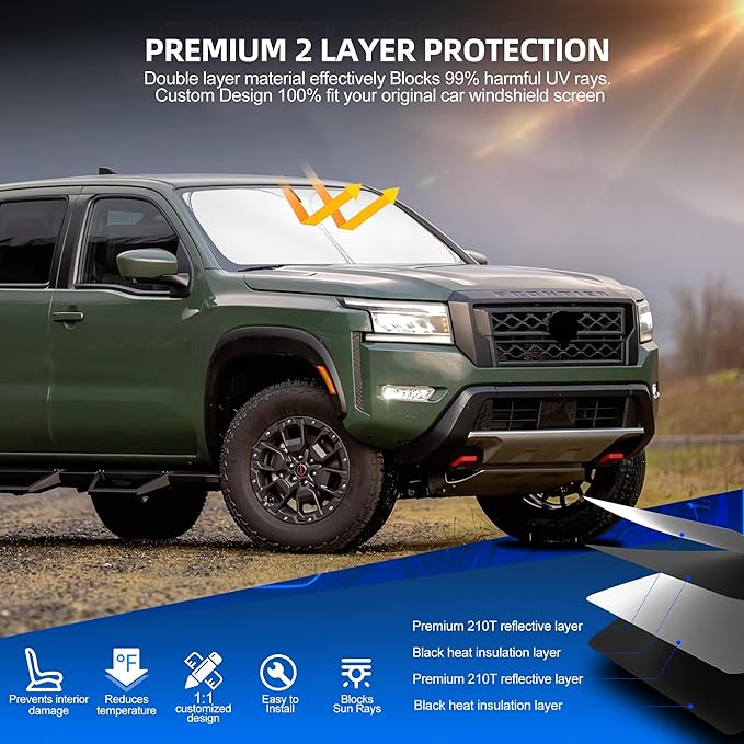 Windshield Sun Shade for Ni-ss-an Frontier 2022-2025 2026 Foldable Sunshade - Image 3