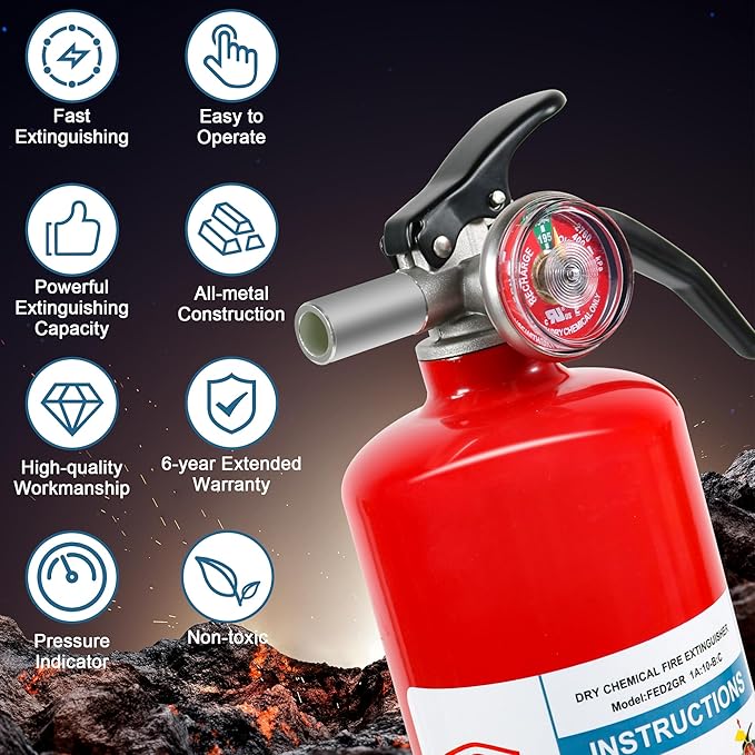 4 Pack ABC Dry Chemical Fire Extinguishers, 2.5 lb 1A:10B:C Rating - Image 3