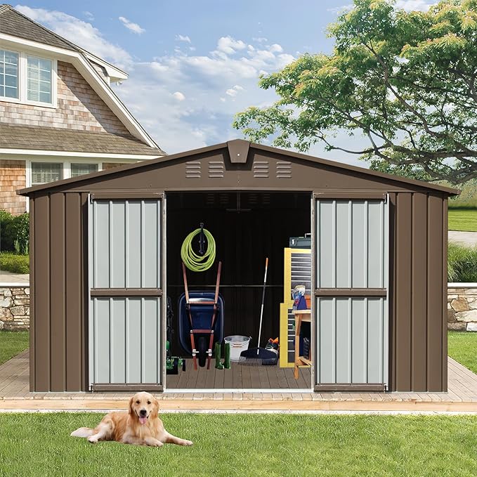 IKERY Extra Large Galvanized Steel Storage Shed 11' x 12.5' - Image 3