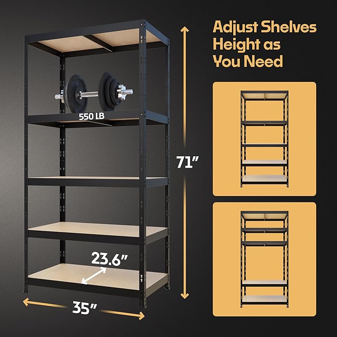 Storage Shelves: 5 Storage Shelves Heavy Duty w/ 2, 750 lb Total Load Capacity - Image 2