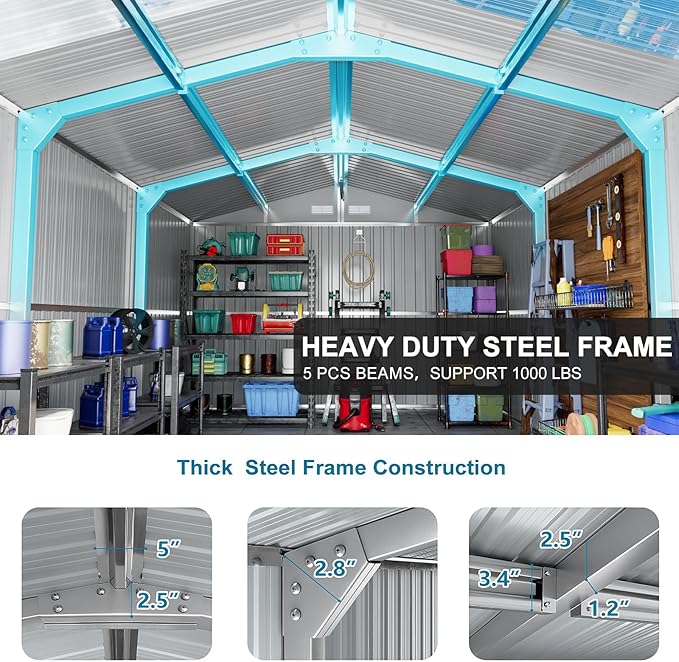 10x16 FT Metal Outdoor Shed Extra Large Waterproof Tools Storage House - Image 3