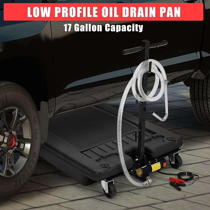 ‌17 Gal Electric Oil Drain Pan, Low Profile Mobile Oil Changing Pan - Image 4