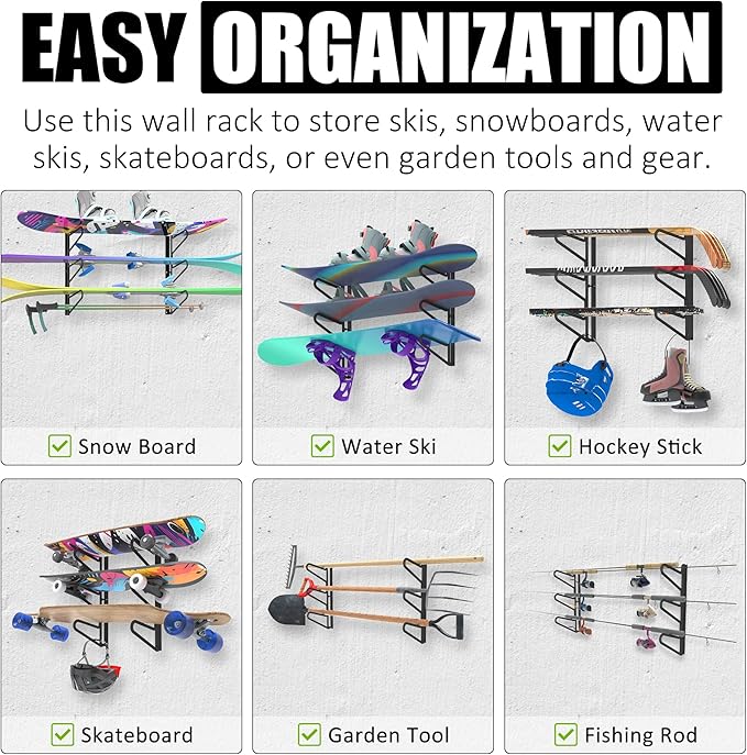UNITEDPOWER Ski Storage Rack, Wall Mounted Snowboard Organizer Shelf, Wall - Image 5