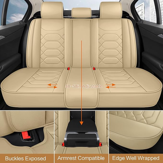 Pariitadin Leather Car Seat Covers Full Set, Waterproof Breathable Faux Leather - Image 3