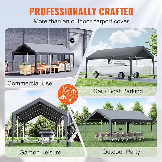 VEVOR Carport Car Canopy 10x20ft, Upgraded Heavy Duty Car Port Garage Boat - Image 5