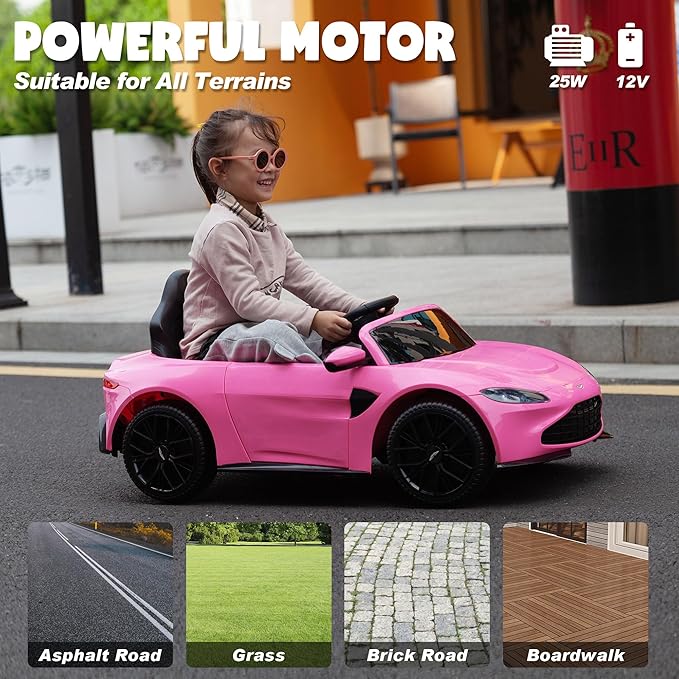Ride on Car with Remote Control, 12V Licensed Aston Martin Electric Car - Image 6