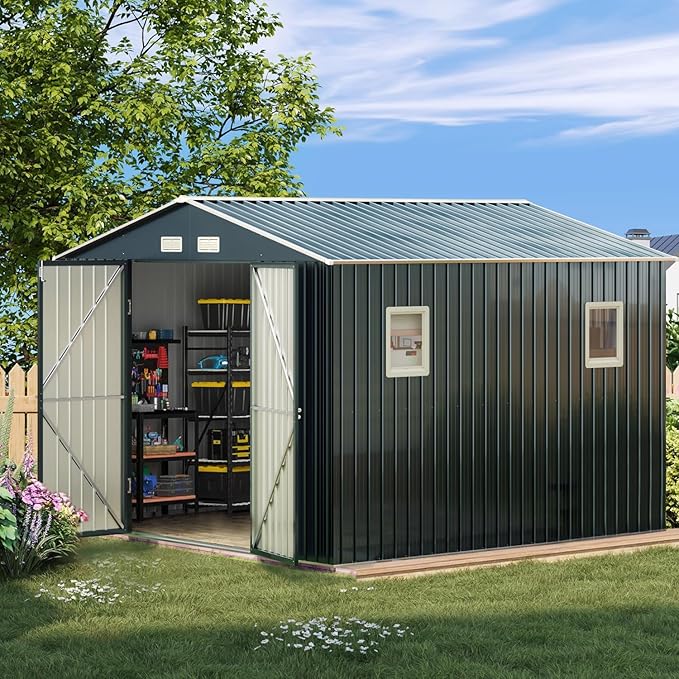 Breezz Outdoor Storage Shed 10 x 10 ft. Utility Tool Shed Metal Storage Garden by BreezZ