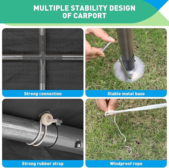 12X20 Ft Heavy Duty Carport Canopy, Portable Garage, Car Tents, Reinforced - Image 7