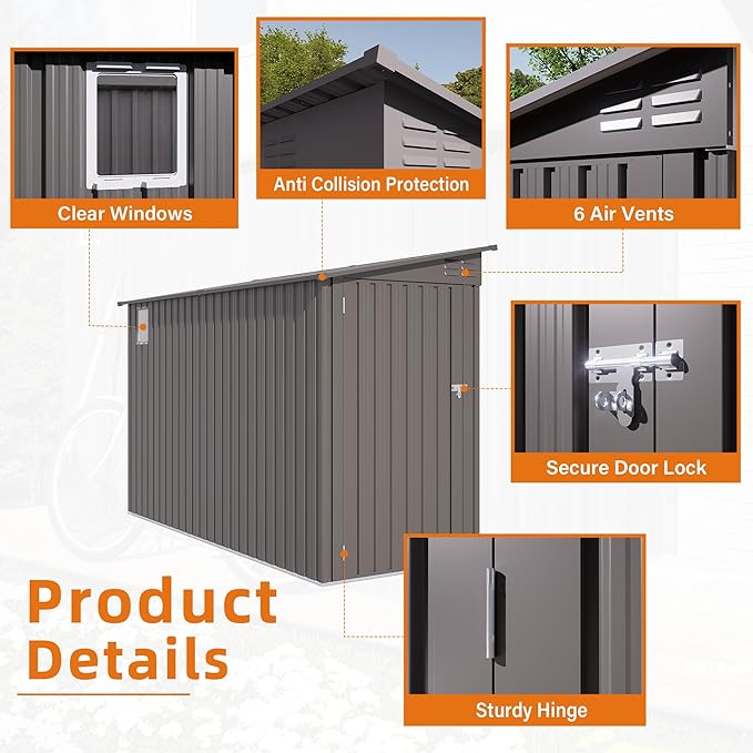 4 x 9 FT Metal Outdoor Storage Shed w/Clear Window, Lean to Storage Sheds - Image 4