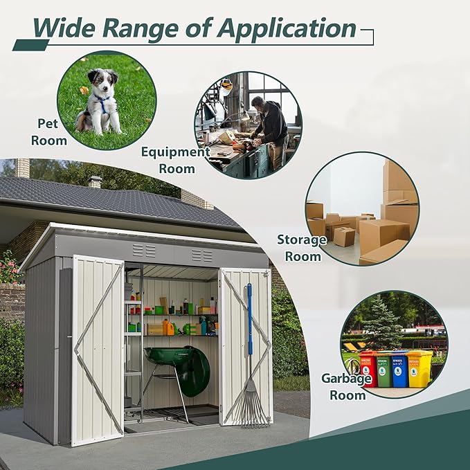 Outdoor Storage Shed, 8 X 4ft Metal Galvanized Steel Garden Shed - Image 7