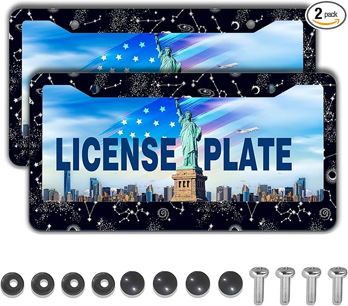 License Plate Frames Black and White License Plate Holder Galaxy Moon and Stars by Unknown