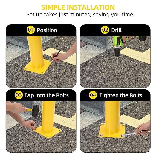 Safety Bollard 4 Packs, 42 Inch Height Steel Post, 4.5 Inch Diameter Parking - Image 5