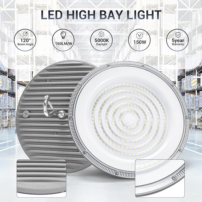 15 Pack 150W UFO Led High Bay Light, 21050LM 5000K Daylight Area Lighting - Image 5