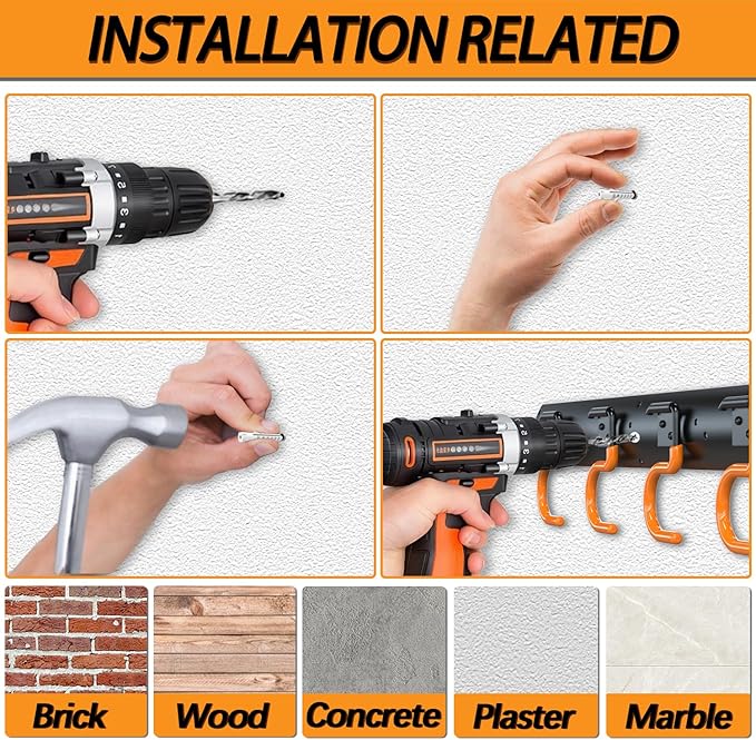 3-H 24×16" All Metal Garden Tool Organizer Wall Mount, Broom Holder Wall Mount - Image 4