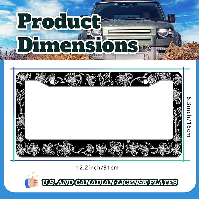 Black and White Line Drawing Flowers License Plate Frame Beautiful Floar - Image 3