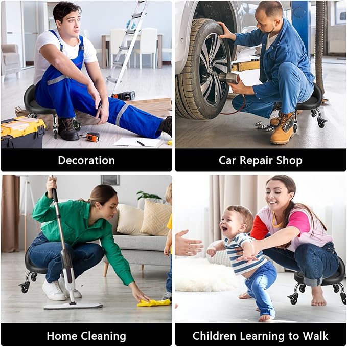 Rolling Stool with Backrest Low Height Rolling Stool with PU Leather, Roller - Image 7