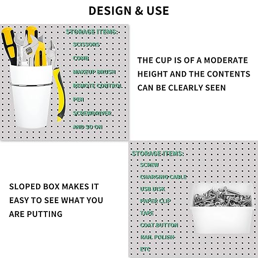 6 Sets Pegboard Bins Cups with Hooks Loops, Pegboard Hooks Assortment, Hooks - Image 2