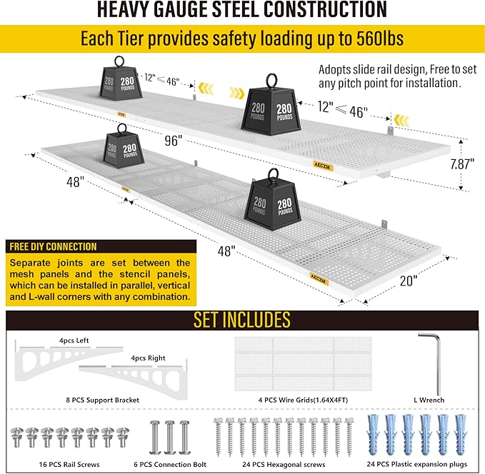 4-pack 1.64x4ft Adjustable Garage Wall Shelving 1120lbs Load Capacity Heavy - Image 3