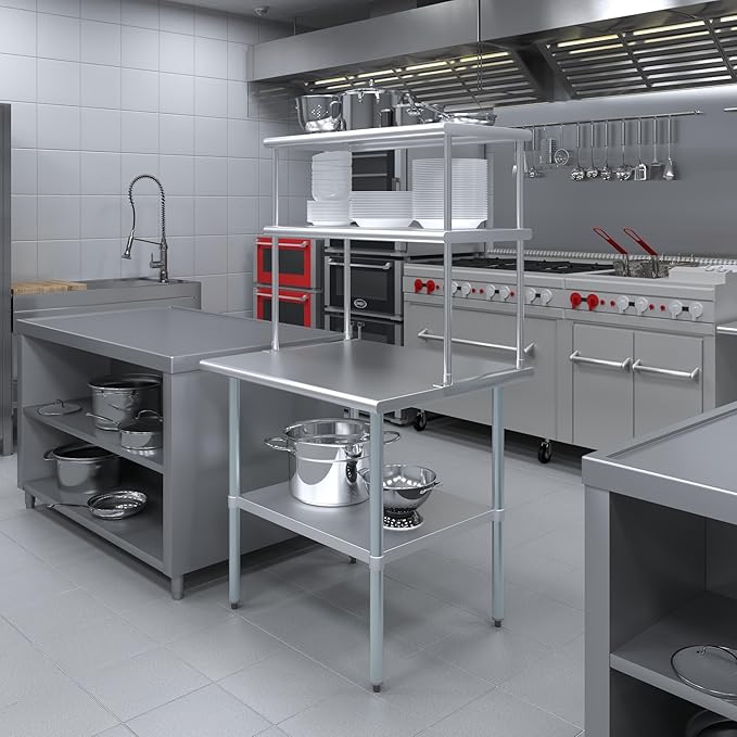 Amgood Stainless Steel Work Table Double Tier Overshelf | Metal Kitchen Prep - Image 4