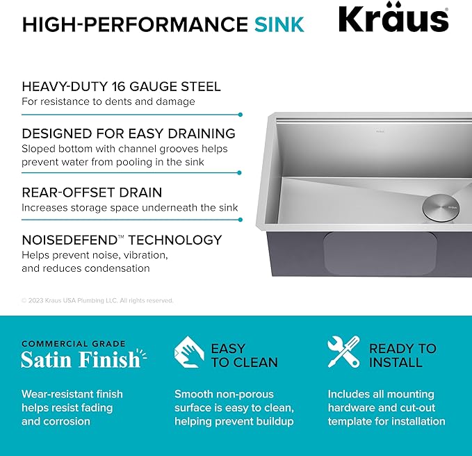 KRAUS Kore 27-Inch Undermount Workstation 16 Gauge Single Bowl Stainless Steel - Image 6
