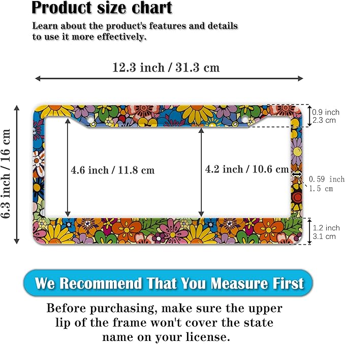 License Plate Frames Multicolor Car Plate Frames Abstract Hippie Flowers - Image 2
