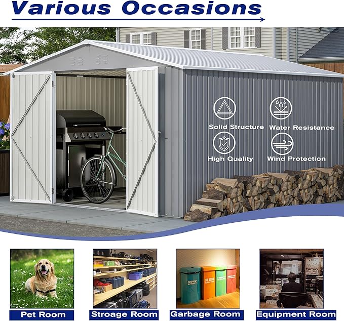 8x12 FT Outdoor Storage Shed, Metal Shed W/Floor, Garden Storage Shed W/ 1 - Image 9
