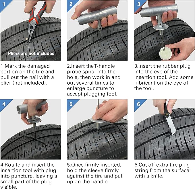 CKAuto Universal Tire Repair Kit, Heavy Duty Car Emergency Tool Kit - Image 5