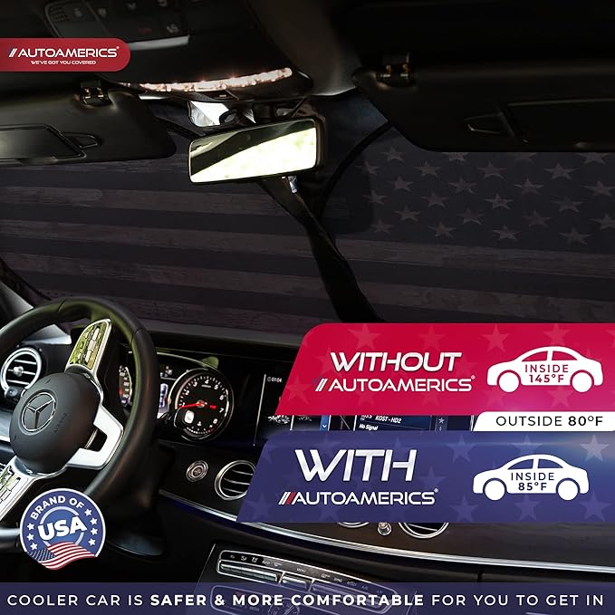 Autoamerics 1-Piece Windshield Sun Shade Brown Camo American Flag USA Design - Image 7