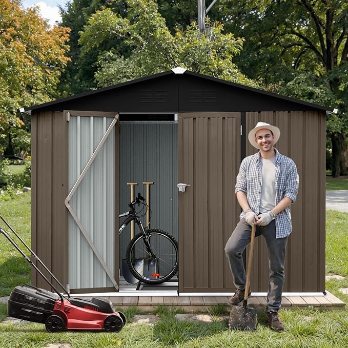 8 x 6 FT Outdoor Storage Metal Shed, Bike Garden Tool Shed - Image 2